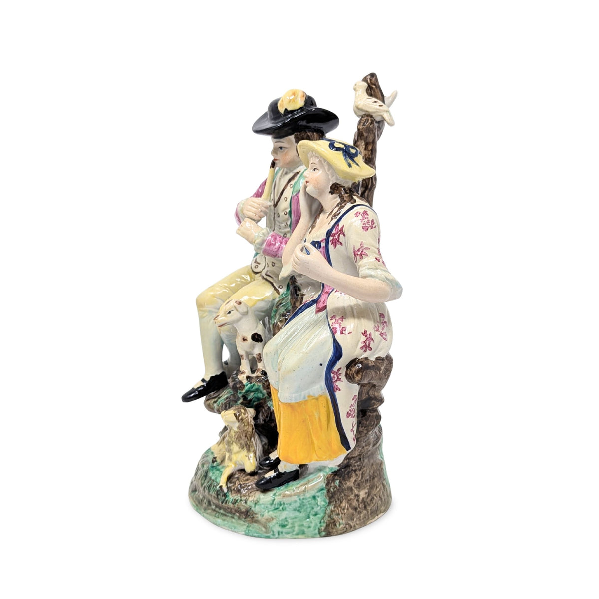 Antique Staffordshire Flute Player, Woman, & Animals Figurine