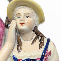 Antique Staffordshire Flute Player, Woman, & Animals Figurine