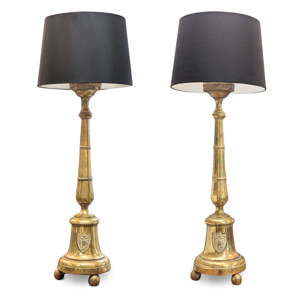 1849 Austrian Electrified 41" Grand Brass Oil Lamps (Pair)