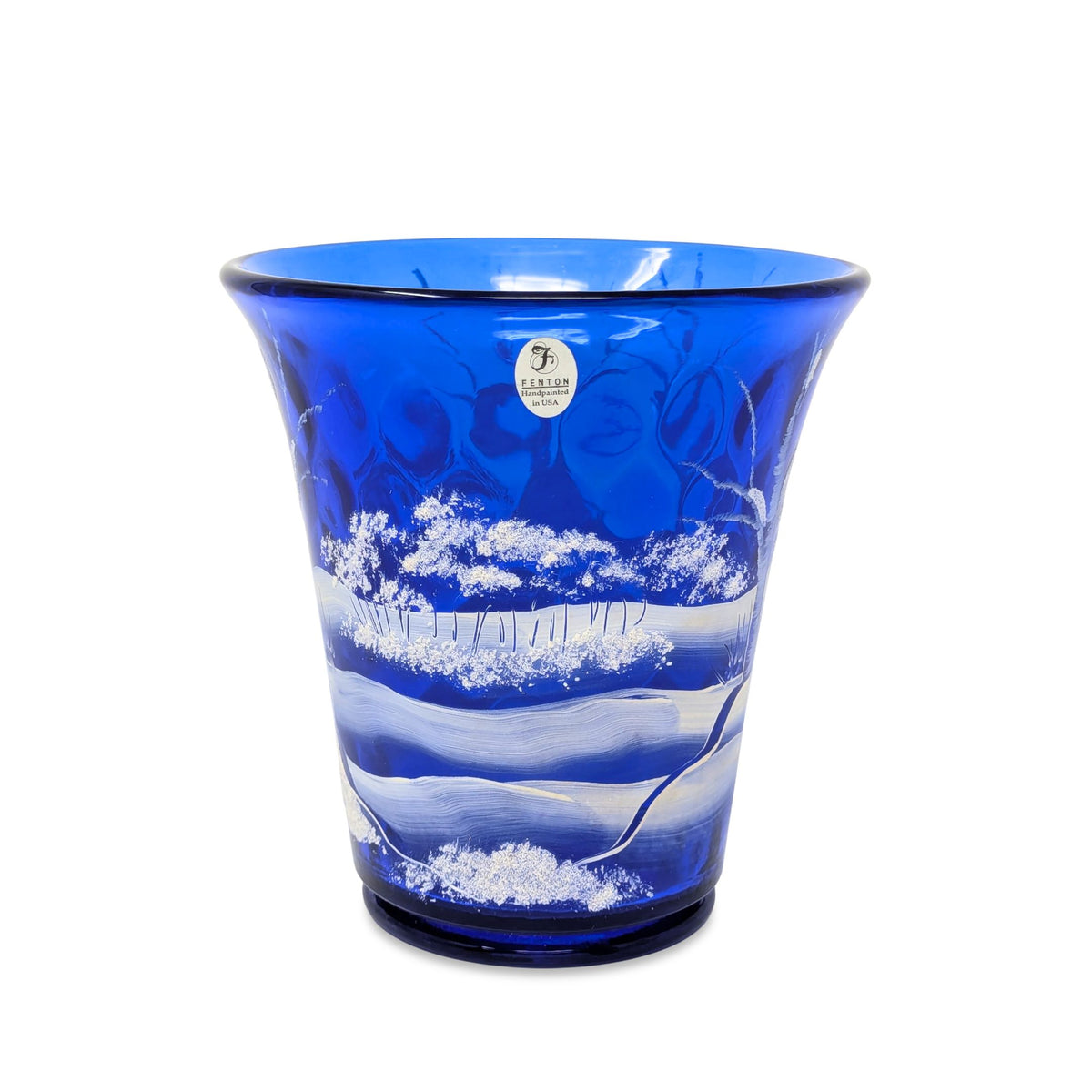 Fenton “Canaan Valley” Cobalt Flip Vase Signed D. Frederick
