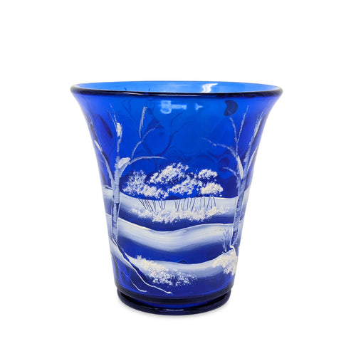 Fenton “Canaan Valley” Cobalt Flip Vase Signed D. Frederick