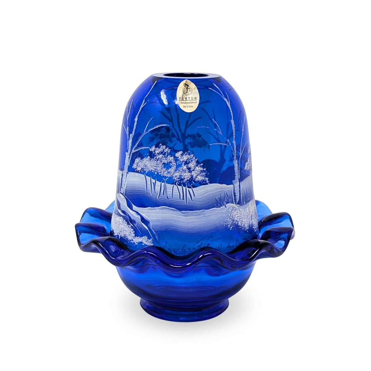 Fenton “Canaan Valley” Cobalt Fairy Lamp Signed D. Frederick