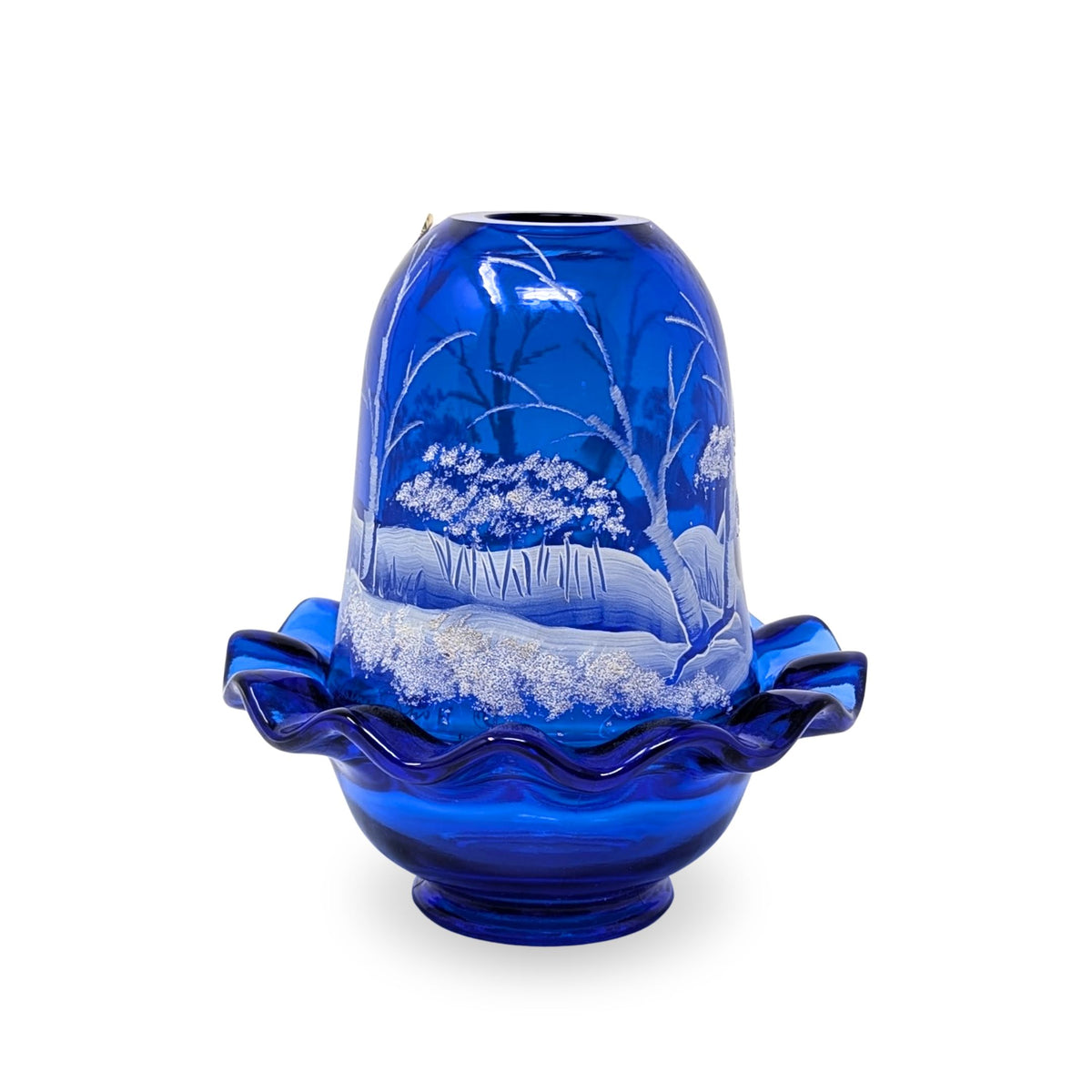 Fenton “Canaan Valley” Cobalt Fairy Lamp Signed D. Frederick