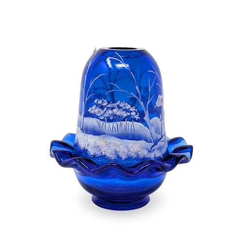 Fenton “Canaan Valley” Cobalt Fairy Lamp Signed D. Frederick