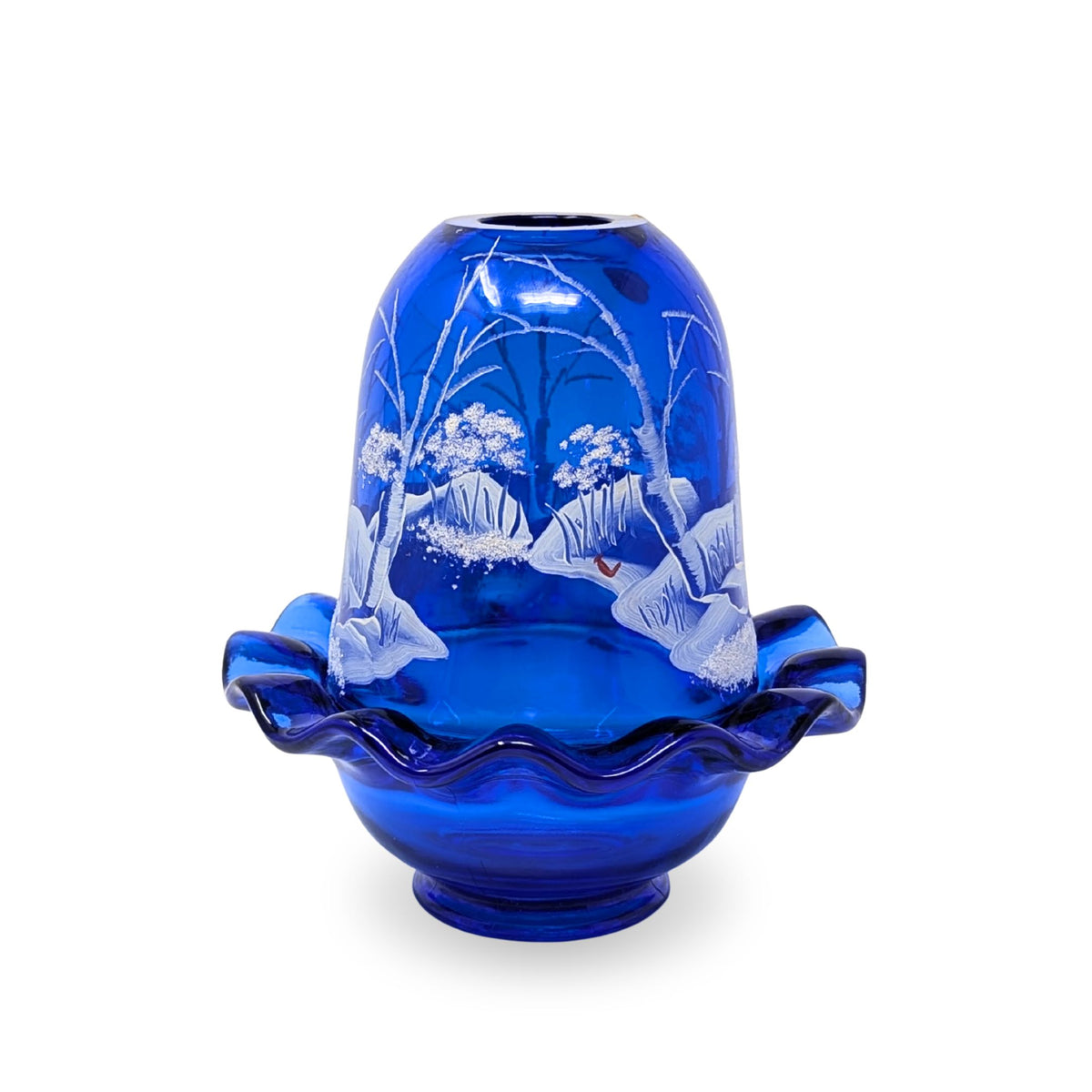 Fenton “Canaan Valley” Cobalt Fairy Lamp Signed D. Frederick