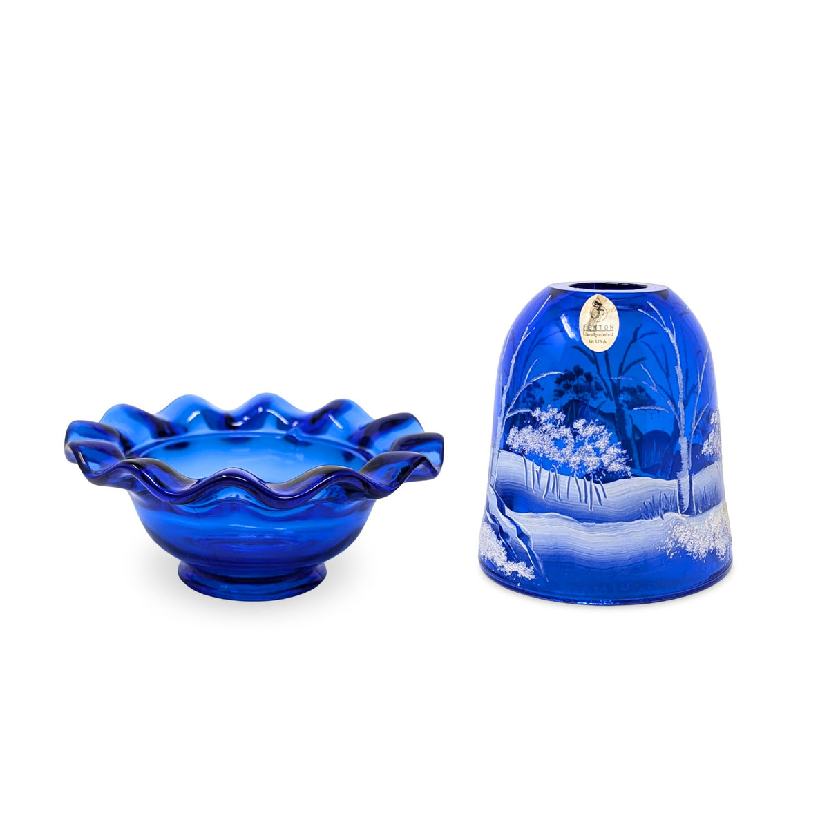 Fenton “Canaan Valley” Cobalt Fairy Lamp Signed D. Frederick