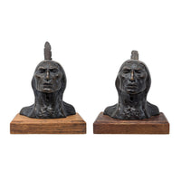Original F. West Signed 1913 Bronze Native American Indian Busts