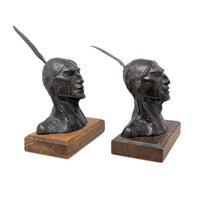 Original F. West Signed 1913 Bronze Native American Indian Busts