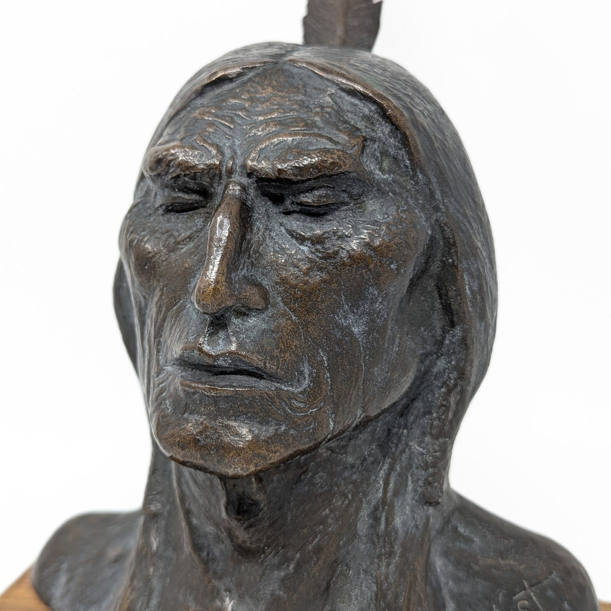 Original F. West Signed 1913 Bronze Native American Indian Busts
