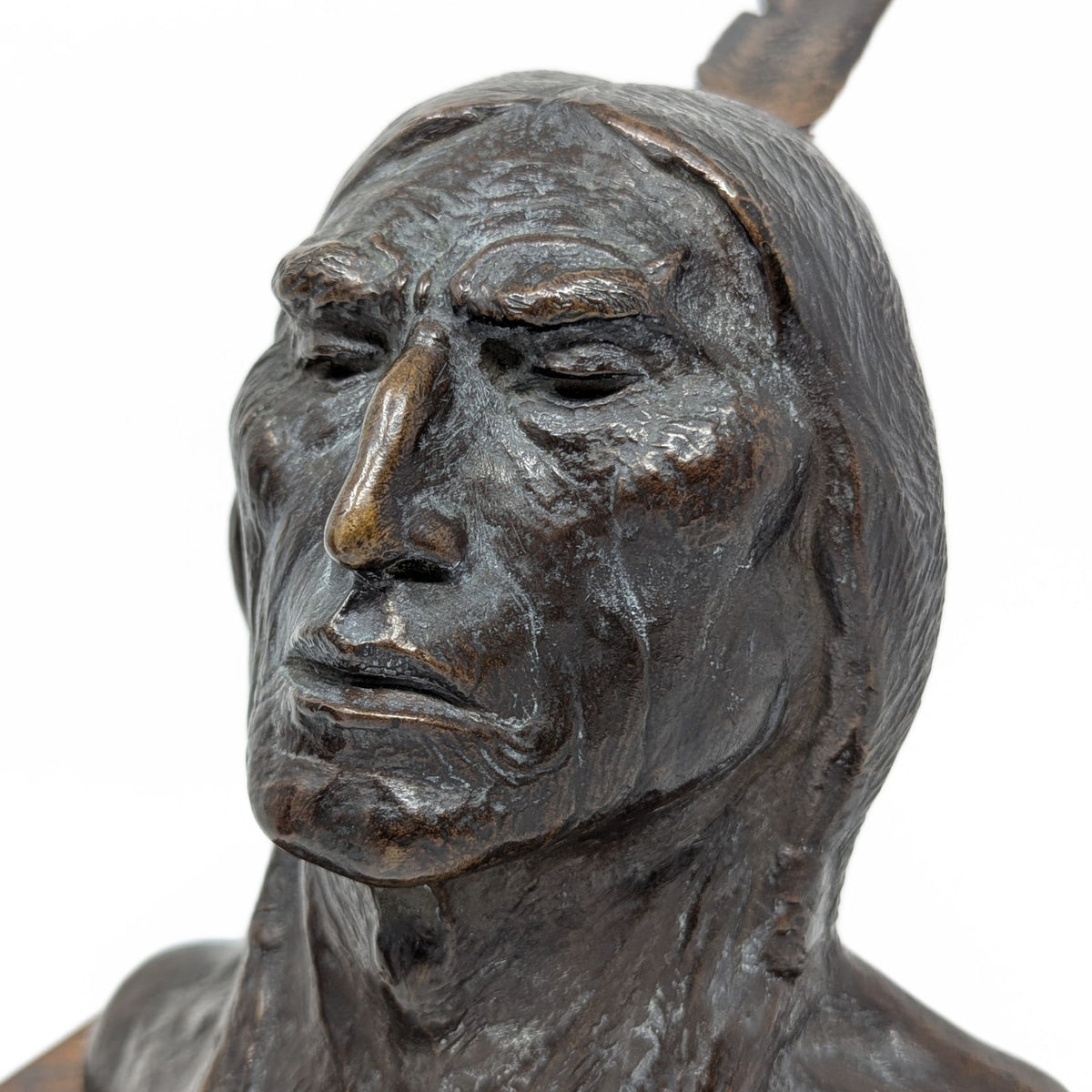 Original F. West Signed 1913 Bronze Native American Indian Busts