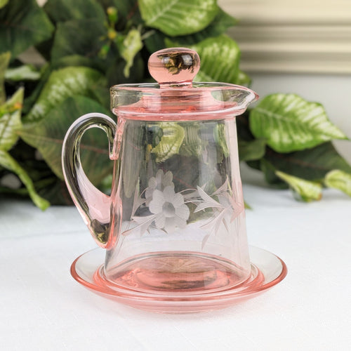 Cambridge Majestic Pink Depression Glass #106 Syrup Pitcher & Underplate
