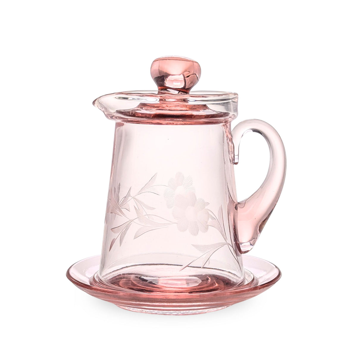 Cambridge Majestic Pink Depression Glass #106 Syrup Pitcher & Underplate
