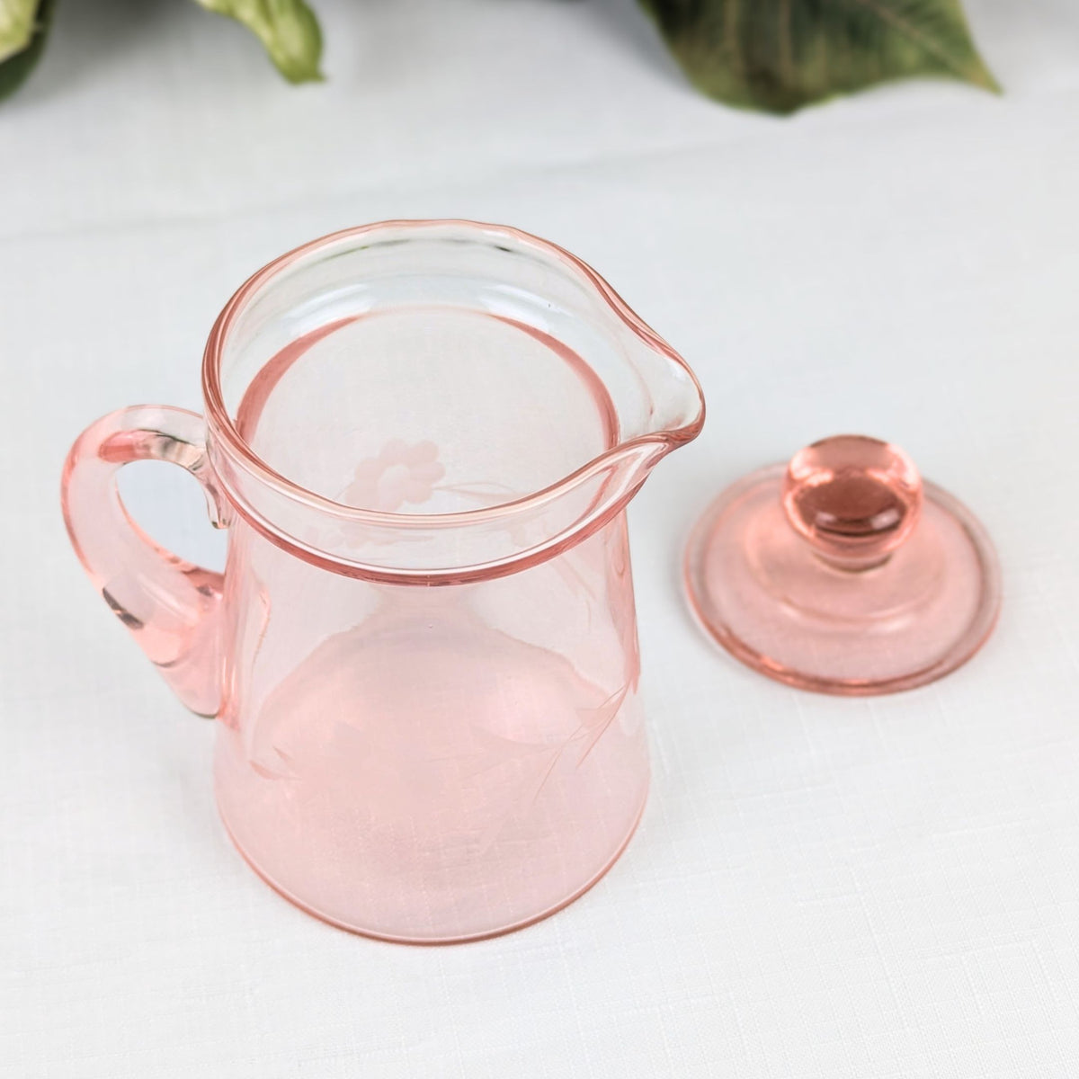 Cambridge Majestic Pink Depression Glass #106 Syrup Pitcher & Underplate