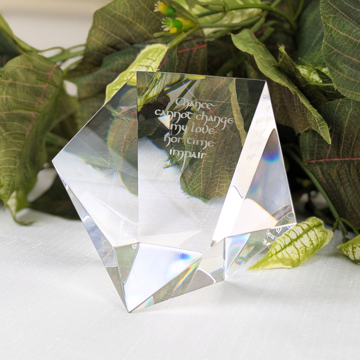 Steuben Crystal Prism Paperweight w/ Robert Browning Poem Excerpt