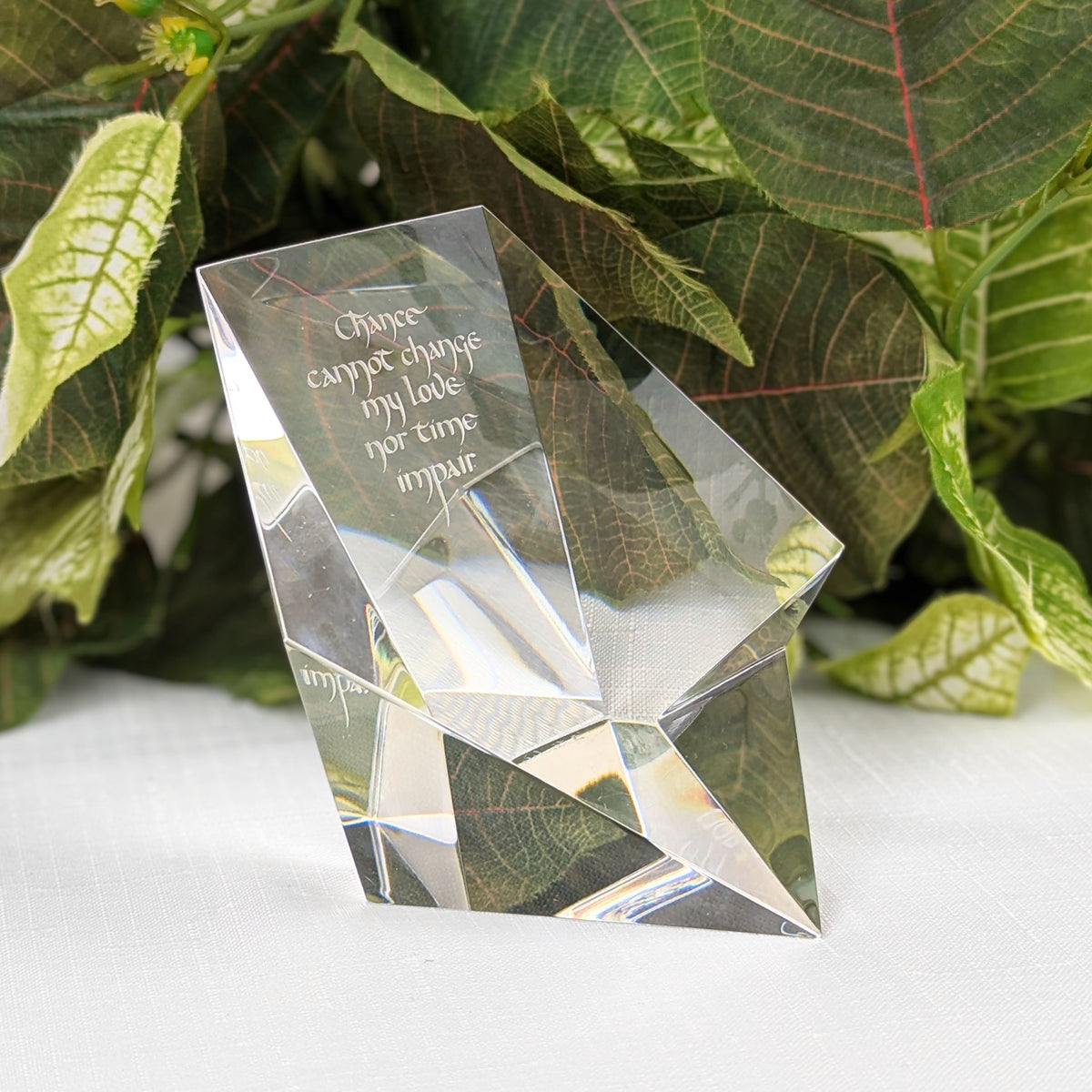 Steuben Crystal Prism Paperweight w/ Robert Browning Poem Excerpt