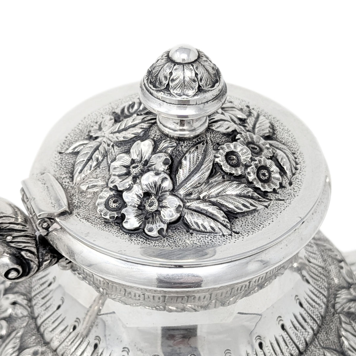 Antique S. Kirk & Son Sterling Repousse 3pc Tea Service 474F, Hand Decorated
