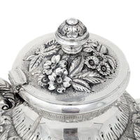 Antique S. Kirk & Son Sterling Repousse 3pc Tea Service 474F, Hand Decorated