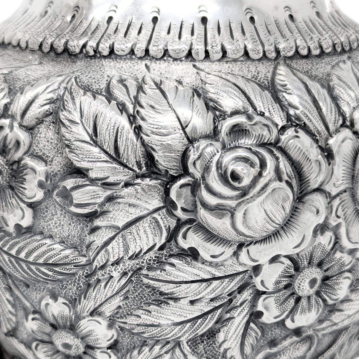 Antique S. Kirk & Son Sterling Repousse 3pc Tea Service 474F, Hand Decorated