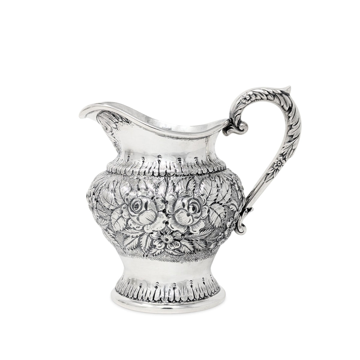 Antique S. Kirk & Son Sterling Repousse 3pc Tea Service 474F, Hand Decorated
