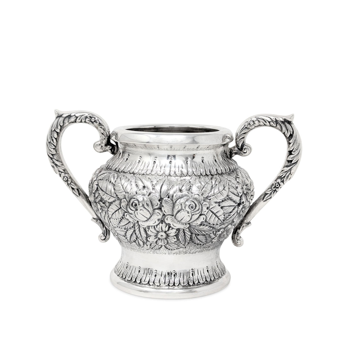 Antique S. Kirk & Son Sterling Repousse 3pc Tea Service 474F, Hand Decorated