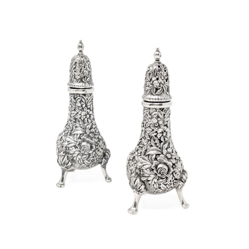 S. Kirk & Son Sterling Repousse Footed Salt & Pepper Shakers