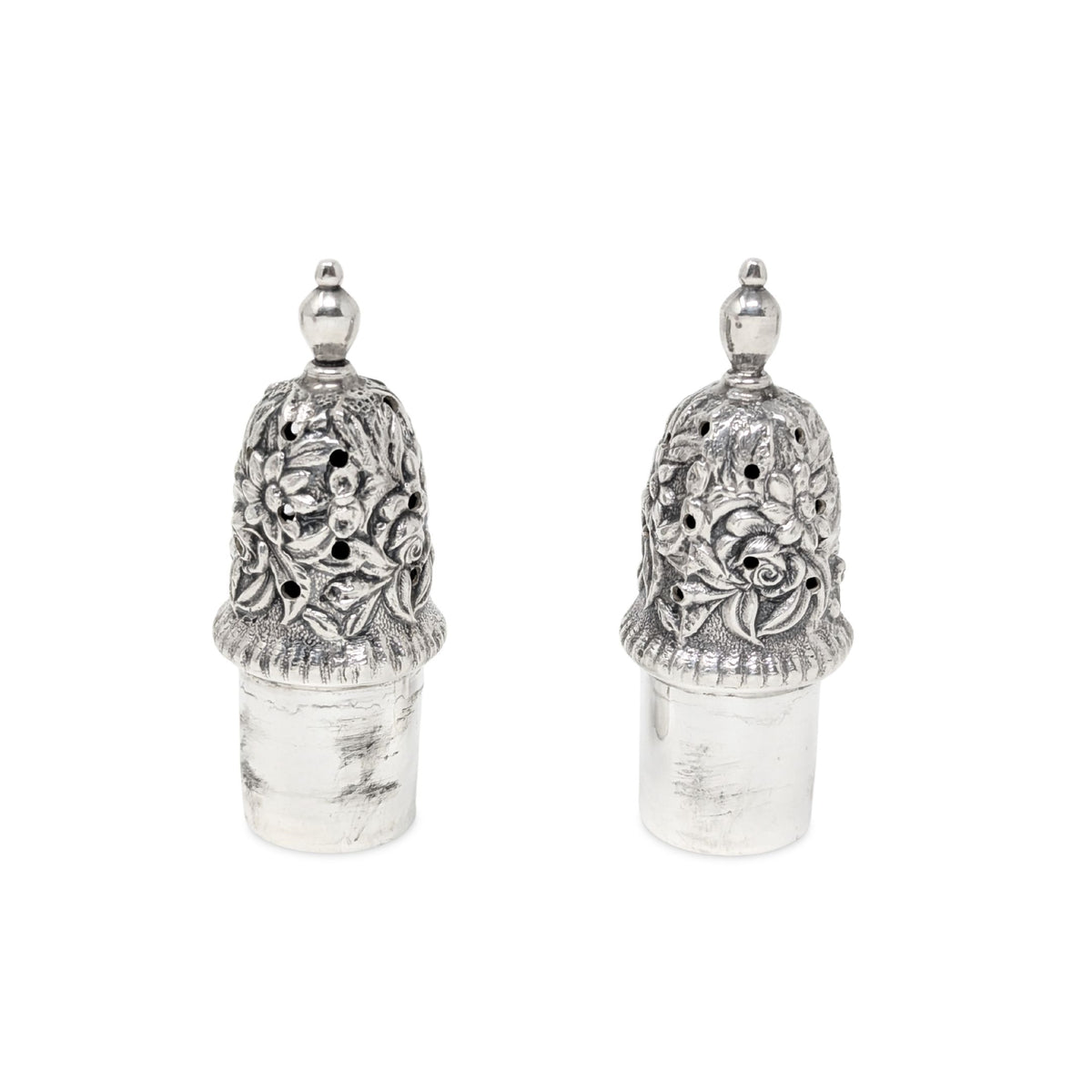 S. Kirk & Son Sterling Repousse Footed Salt & Pepper Shakers