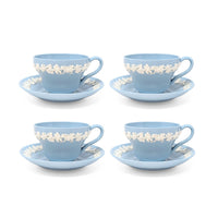 Wedgwood Queensware Cream on Lavender Set of 4 Footed Cups & Saucers