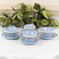 Wedgwood Queensware Cream on Lavender Set of 4 Footed Cups & Saucers
