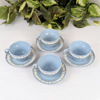Wedgwood Queensware Cream on Lavender Set of 4 Footed Cups & Saucers