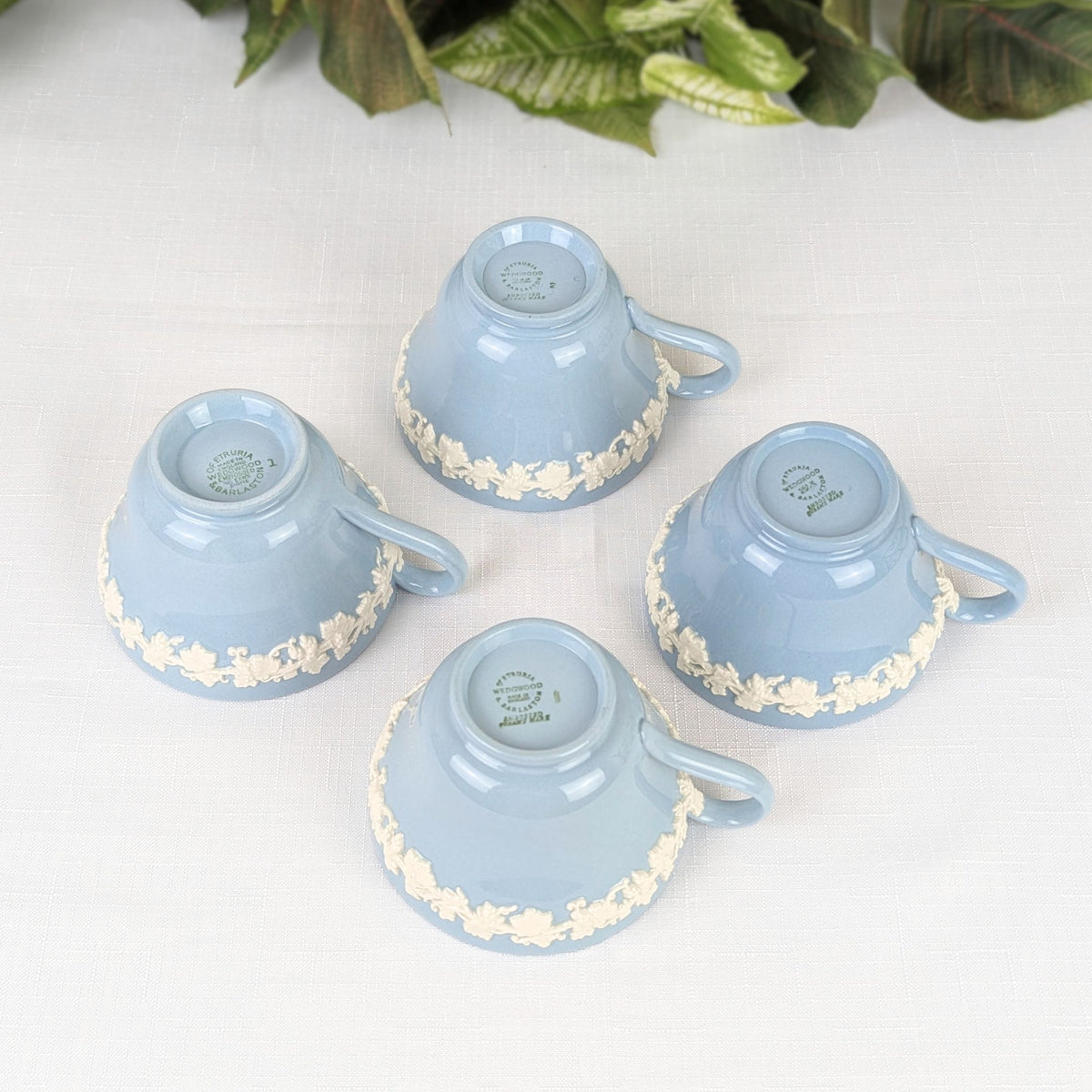 Wedgwood Queensware Cream on Lavender Set of 4 Footed Cups & Saucers