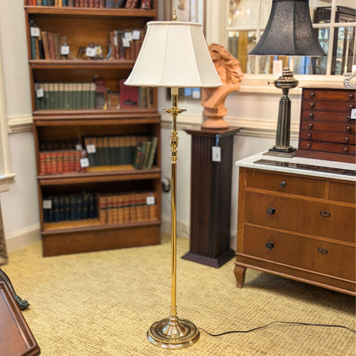 Virginia Metalcrafters Brass Candlestick Floor Lamp & Shade