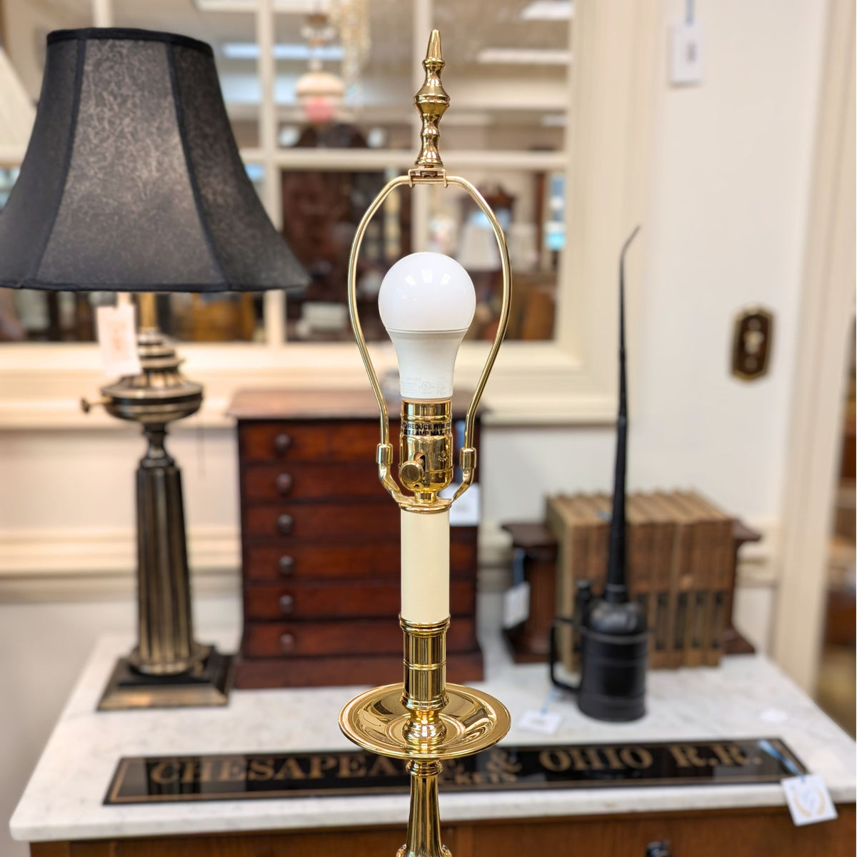 Virginia Metalcrafters Brass Candlestick Floor Lamp & Shade