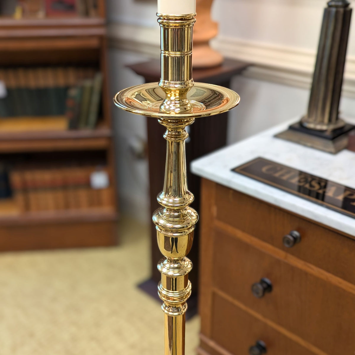 Virginia Metalcrafters Brass Candlestick Floor Lamp & Shade