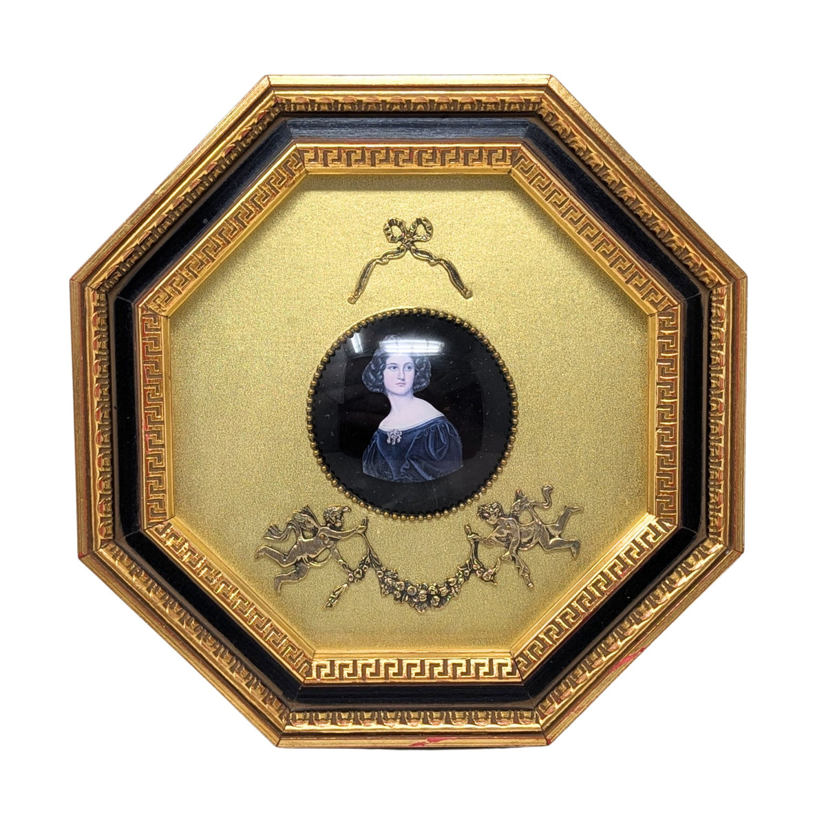 Vintage Andrew Kolb & Son Octagonal Framed Porcelain Portrait Plaques (Set of 4)