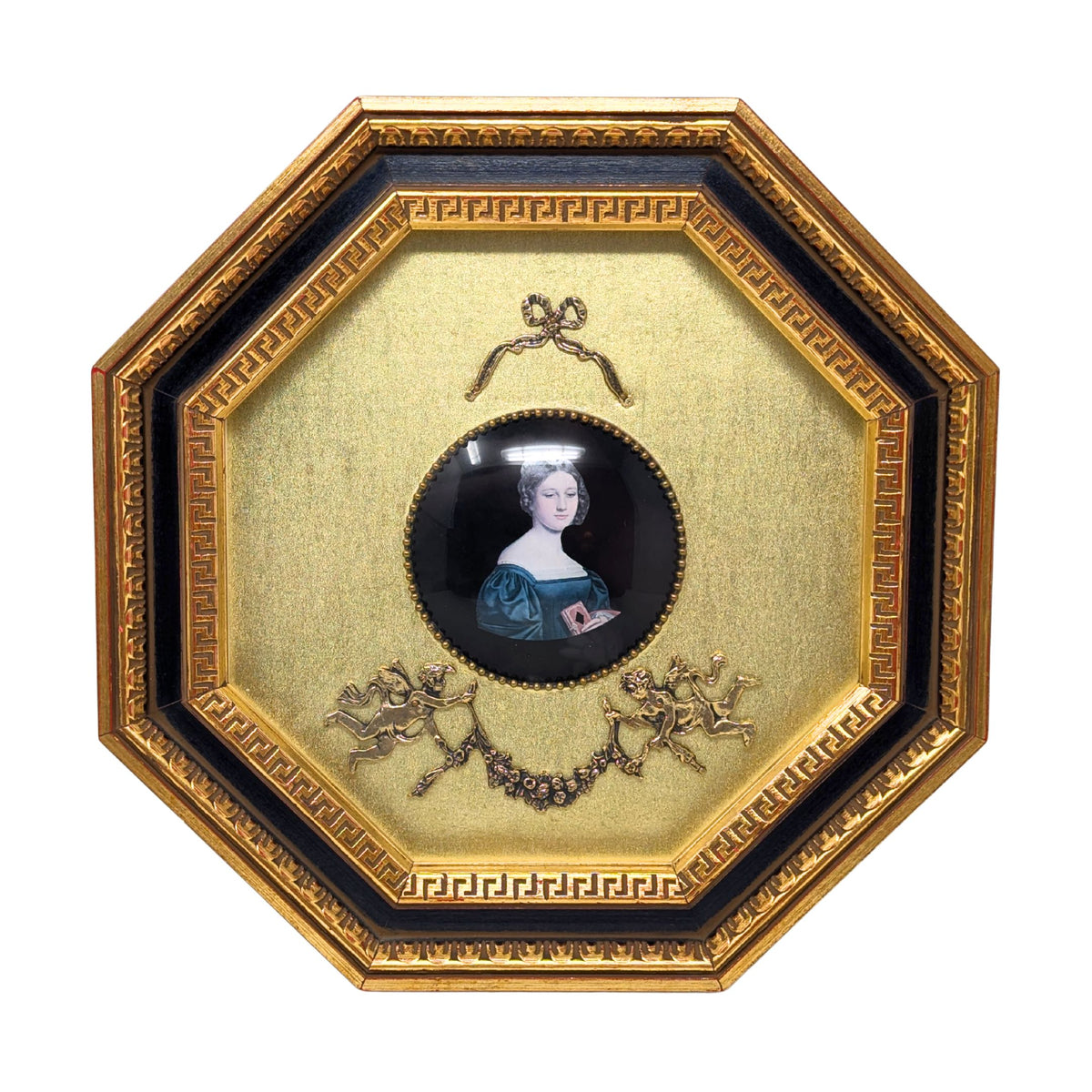 Vintage Andrew Kolb & Son Octagonal Framed Porcelain Portrait Plaques (Set of 4)