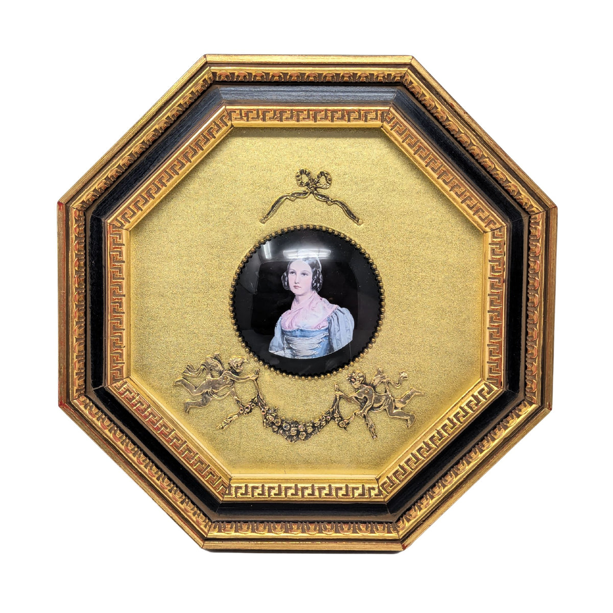 Vintage Andrew Kolb & Son Octagonal Framed Porcelain Portrait Plaques (Set of 4)