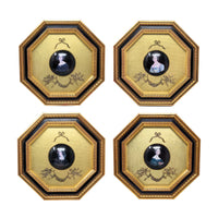 Vintage Andrew Kolb & Son Octagonal Framed Porcelain Portrait Plaques (Set of 4)