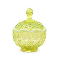 Fenton “Lily of the Valley” Topaz Green Uranium Glass Lidded Candy Dish
