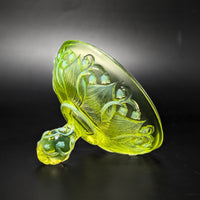 Fenton “Lily of the Valley” Topaz Green Uranium Glass Lidded Candy Dish