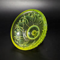 Fenton “Lily of the Valley” Topaz Green Uranium Glass Lidded Candy Dish
