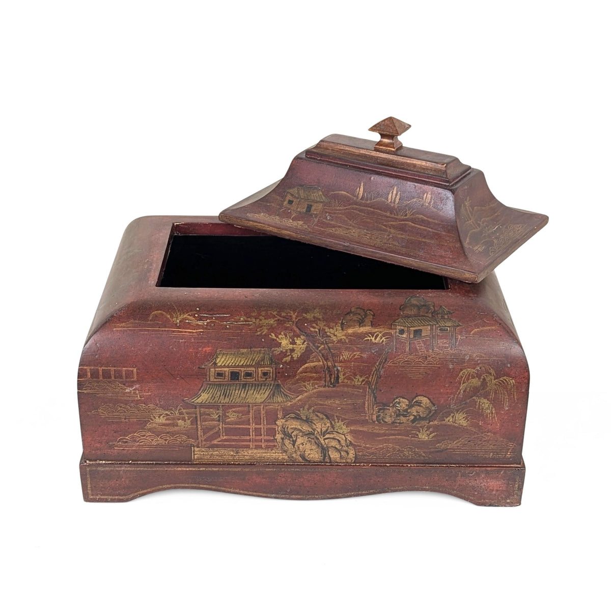 Bombay Co. Red & Gold Chinoiserie Distressed Storage Box/Chest