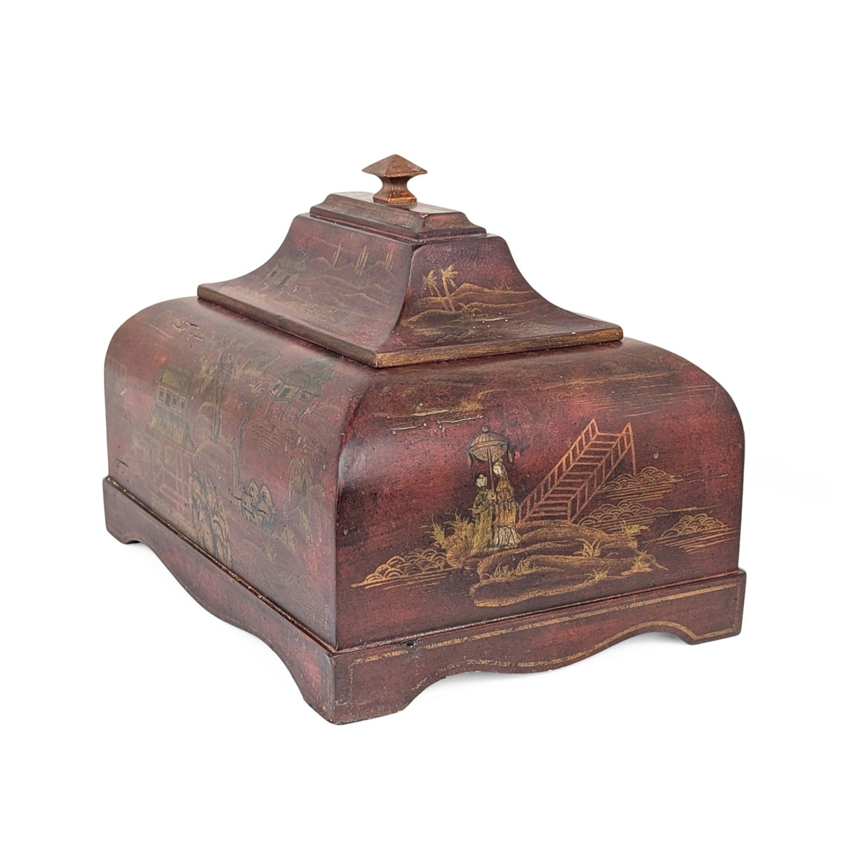 Bombay Co. Red & Gold Chinoiserie Distressed Storage Box/Chest