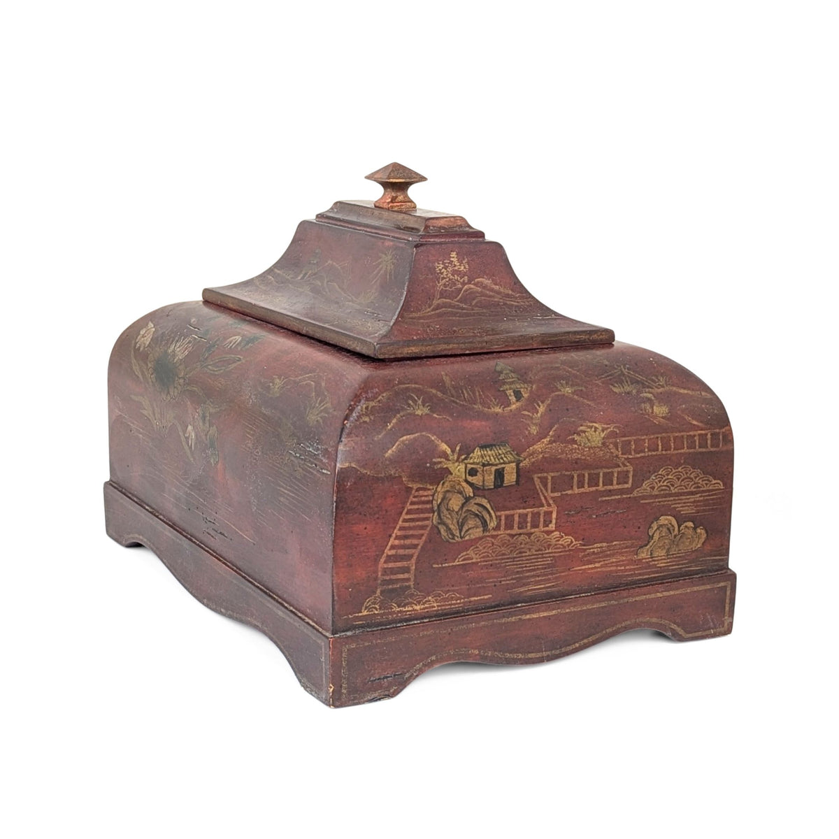 Bombay Co. Red & Gold Chinoiserie Distressed Storage Box/Chest