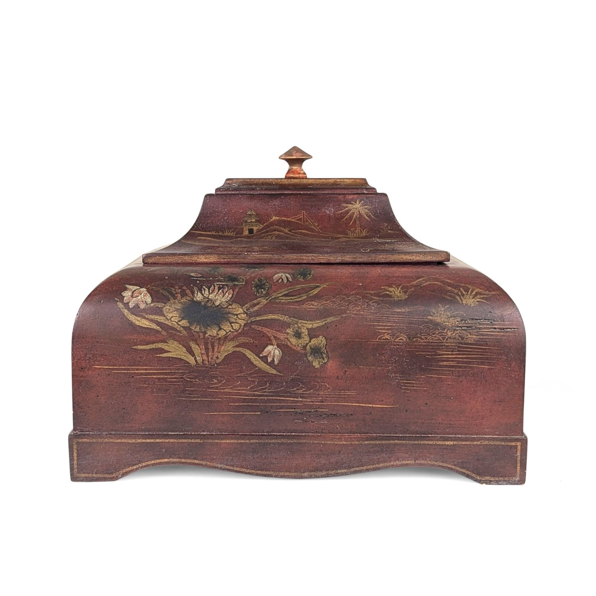 Bombay Co. Red & Gold Chinoiserie Distressed Storage Box/Chest