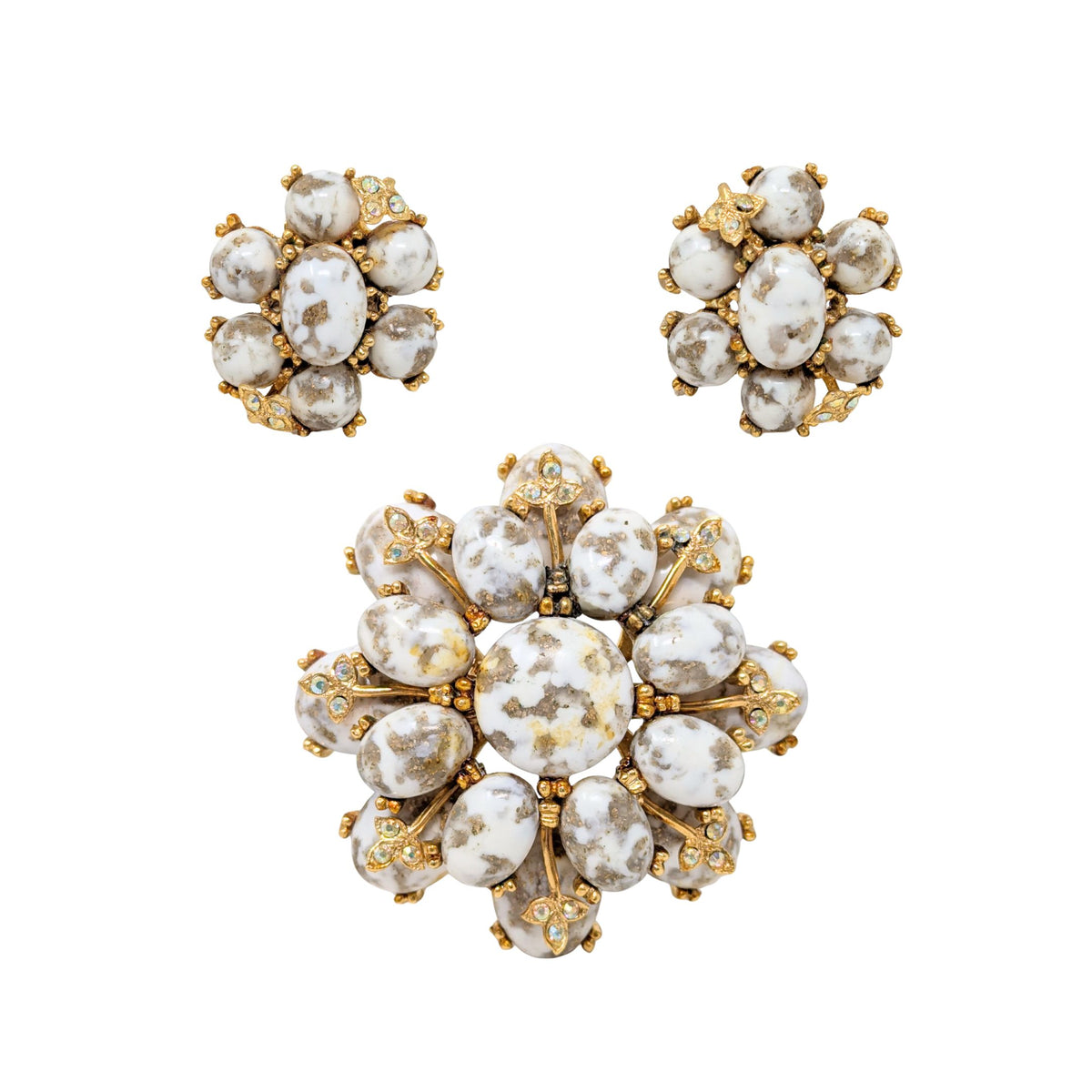 Vintage Hargo Signed Dragon’s Egg Brooch & Clip-On Earrings Set