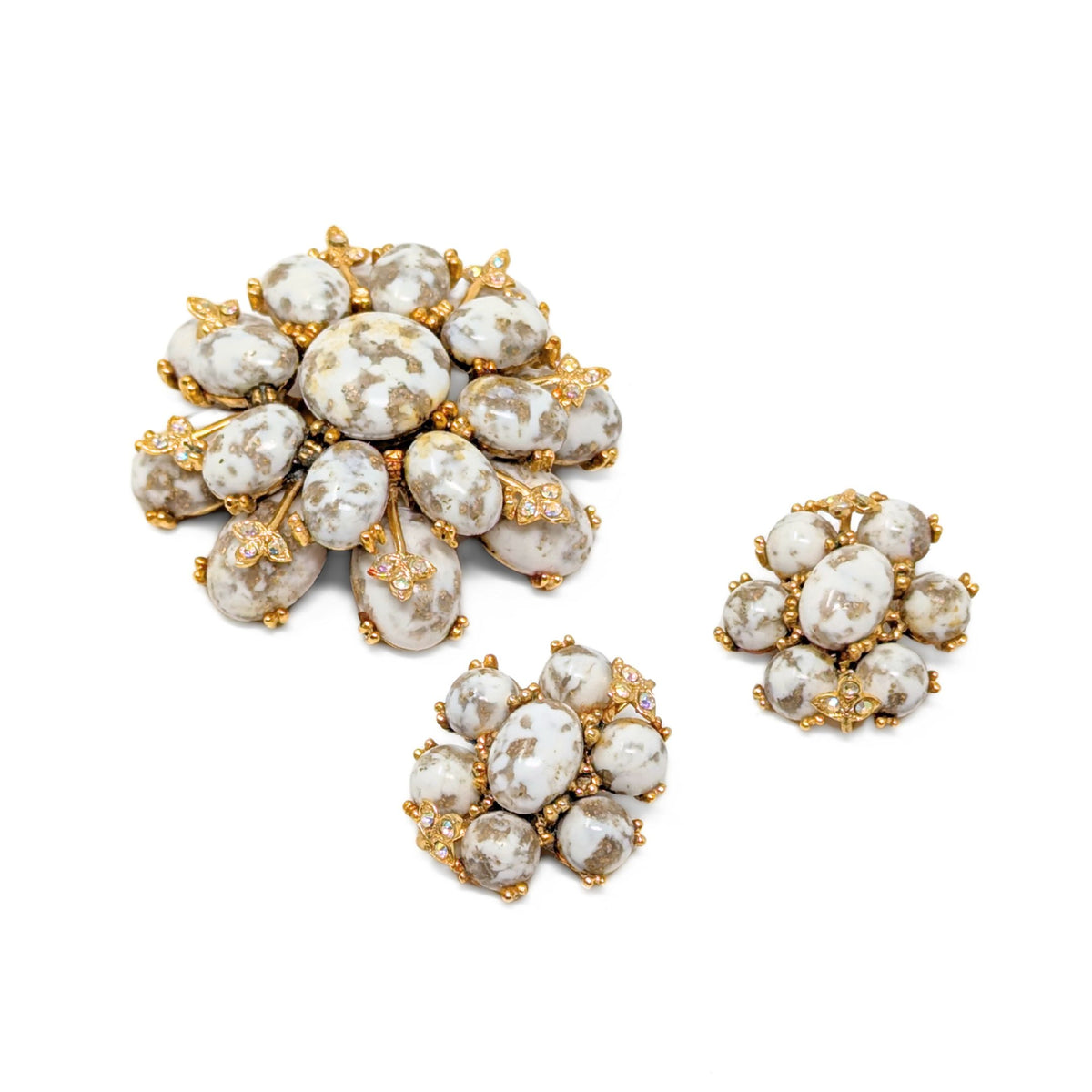 Vintage Hargo Signed Dragon’s Egg Brooch & Clip-On Earrings Set