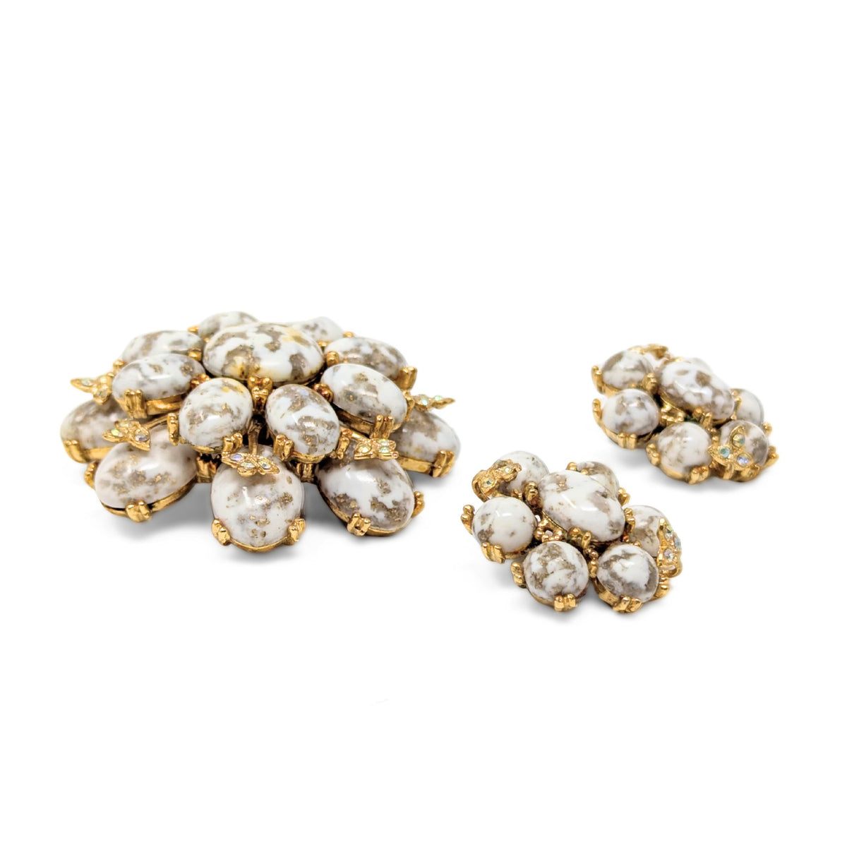Vintage Hargo Signed Dragon’s Egg Brooch & Clip-On Earrings Set