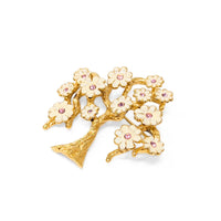 Ann Hand 18K Gold Clad Sterling Silver Enamel Cherry Blossom Tree Brooch/Pin