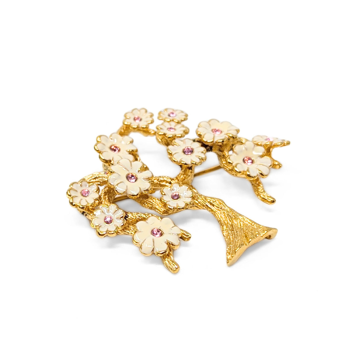 Ann Hand 18K Gold Clad Sterling Silver Enamel Cherry Blossom Tree Brooch/Pin