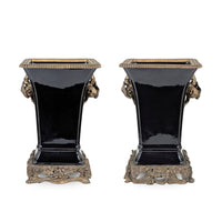 Vintage Castilian Neoclassical 14.5" Porcelain & Bronze Planters (2)